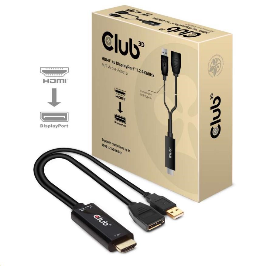 Club3D Aktívny adaptér HDMI na DisplayPort 4K60Hz,  M/ F2 