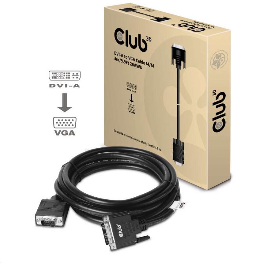 Club3D kábel DVI-A na VGA,  3 m,  28 AWG4 