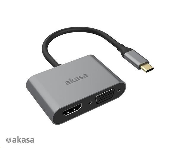 Adaptér AKASA USB-C 2 v 1 (výstup na jeden alebo dva displeje,  HDMI a VGA)0 