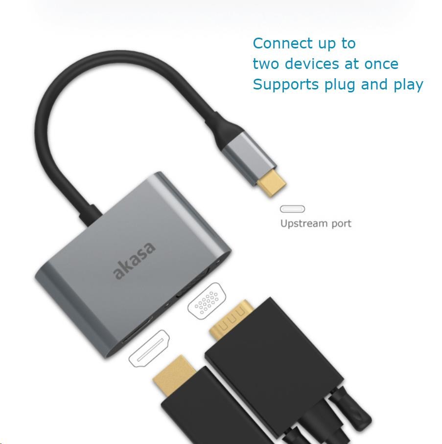 Adaptér AKASA USB-C 2 v 1 (výstup na jeden alebo dva displeje,  HDMI a VGA)5 