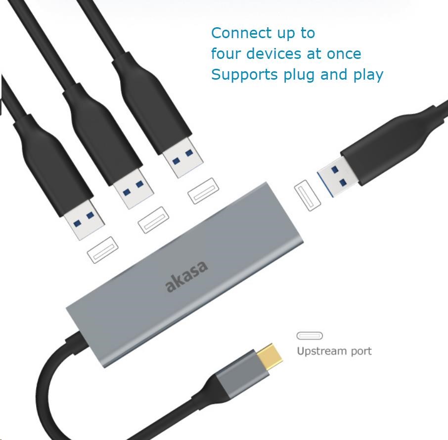 AKASA Hub USB-C 4x USB 3.0 port,  hliník3 