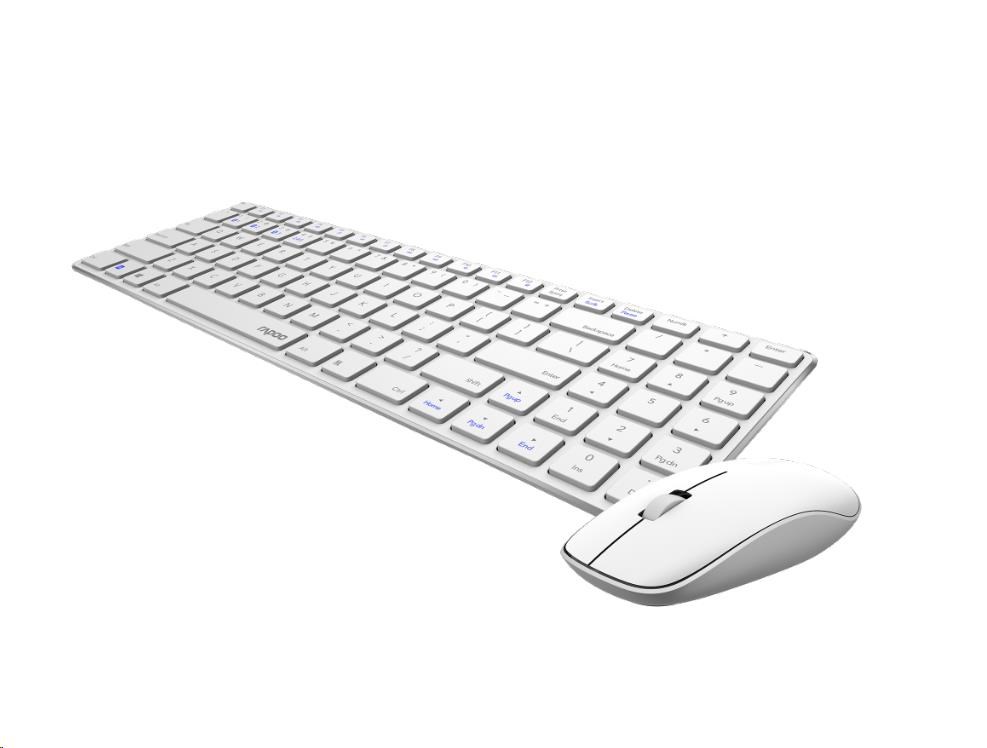 Súprava klávesnice a myši RAPOO 9300M,  bezdrôtová,  viacrežimová tenká myš,  ultratenká klávesnica,  biela1 