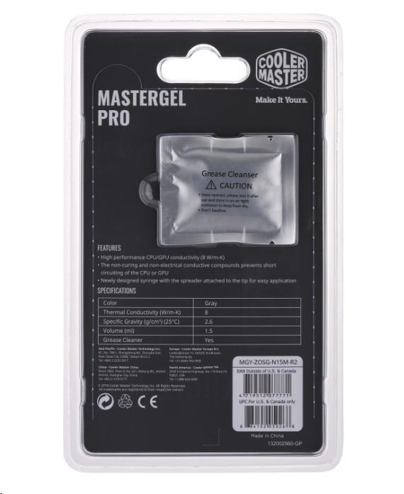 Tepelná pasta Cooler Master pre CPU Master Gel Pro V2,  tep. vodivosť 8 W.m,  1.5 ml,  4 g,  sivá5 