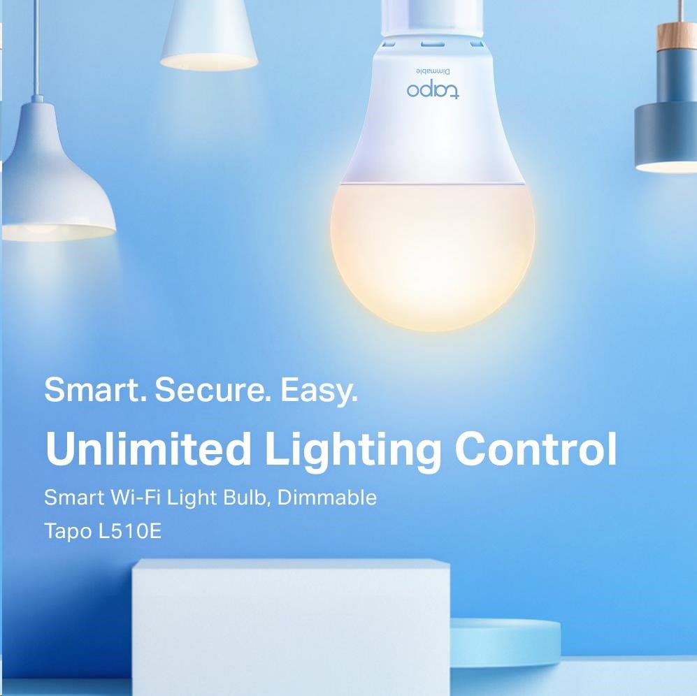 TP-Link Tapo L510E chytrá WiFi stmívatelná LED žárovka (bílá,2700K,806lm,2,4GHz,E27)1 