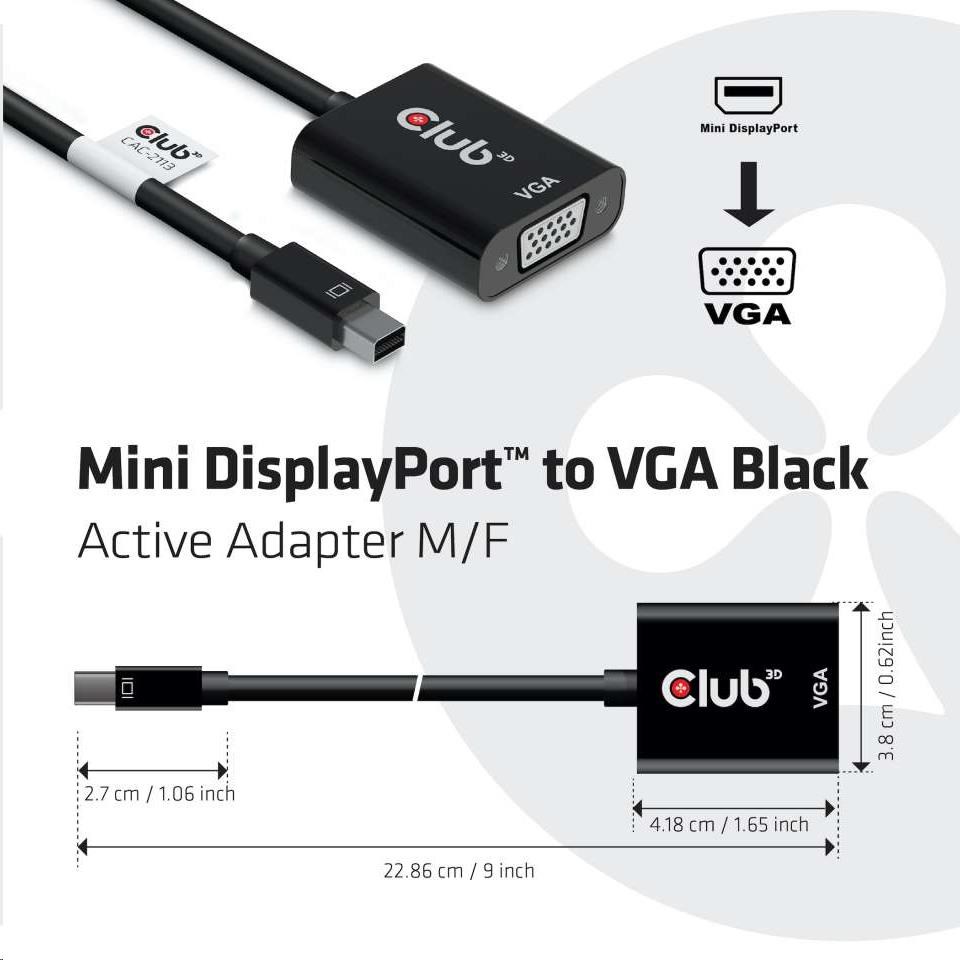 Aktívny adaptér Club3D Mini DisplayPort na VGA1 