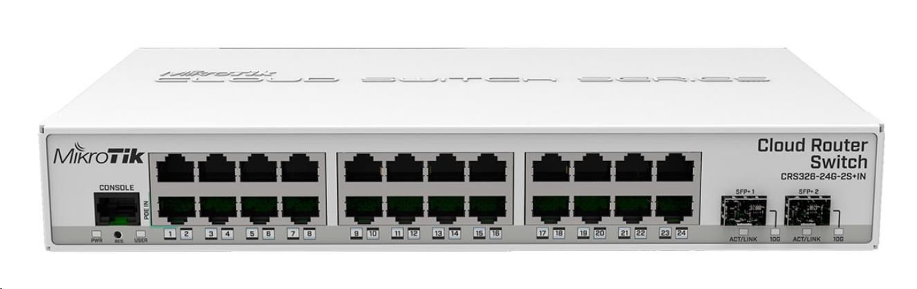MikroTik Cloud Router Switch CRS326-24G-2S+IN,  800MHz CPU,  512MB RAM,  24xLAN,  2x SFP+,  vč. L5 licence0 