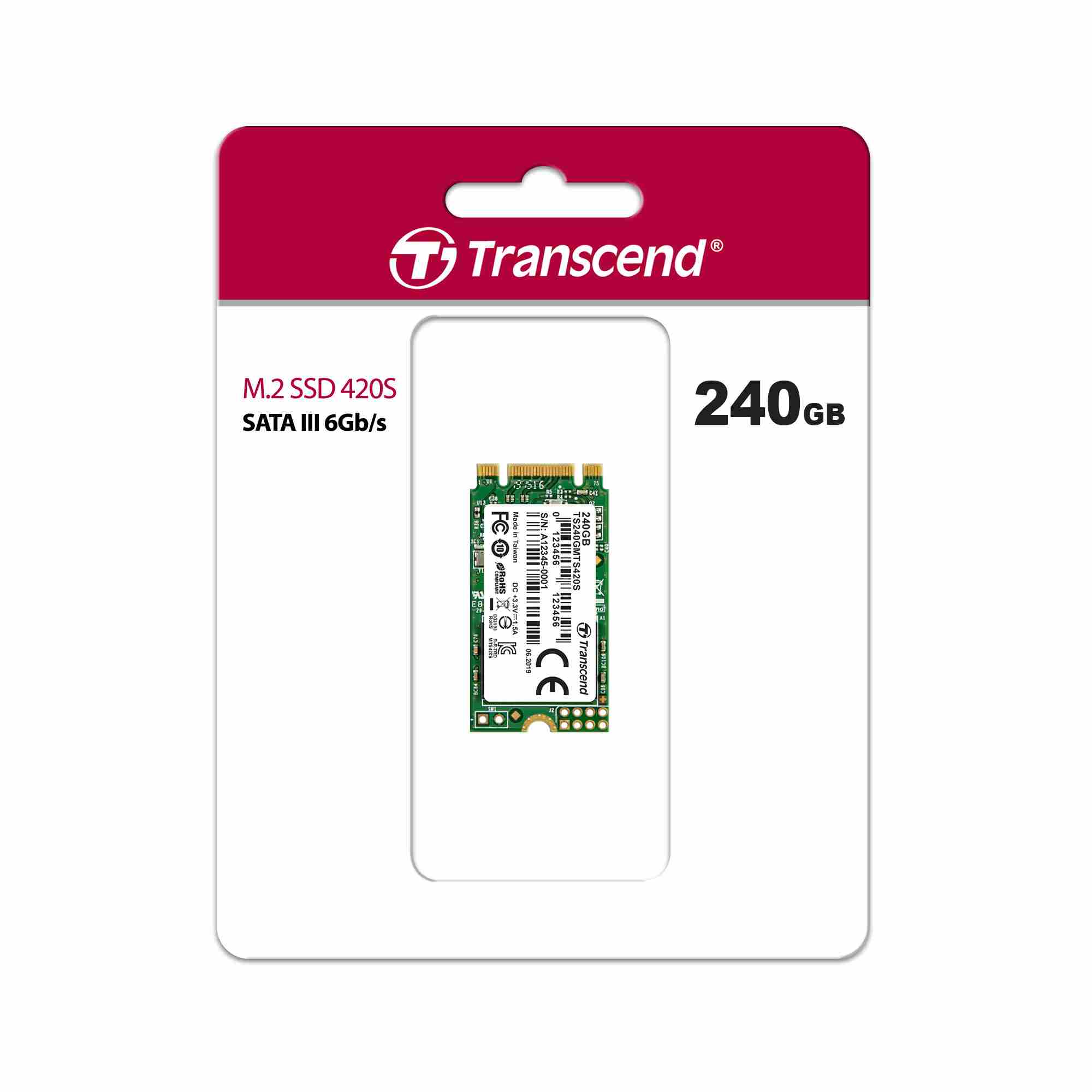TRANSCEND Industrial SSD MTS420 240GB,  M.2 2242,  SATA III 6 Gb/ s,  TLC5 