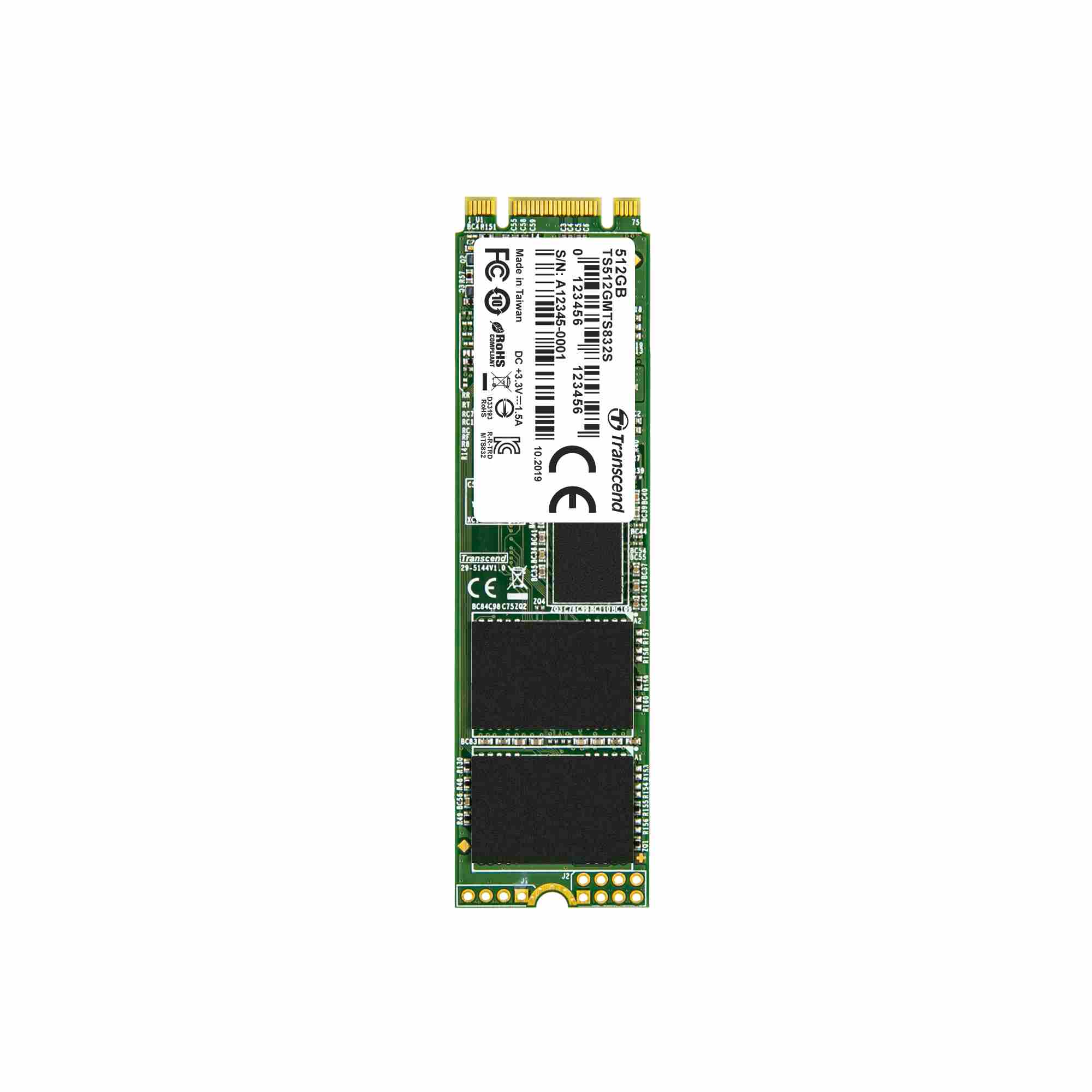 TRANSCEND SSD MTS832S,  jednostranný,  512 GB,  M.2 2280,  SATA B+M Key,  TLC3 