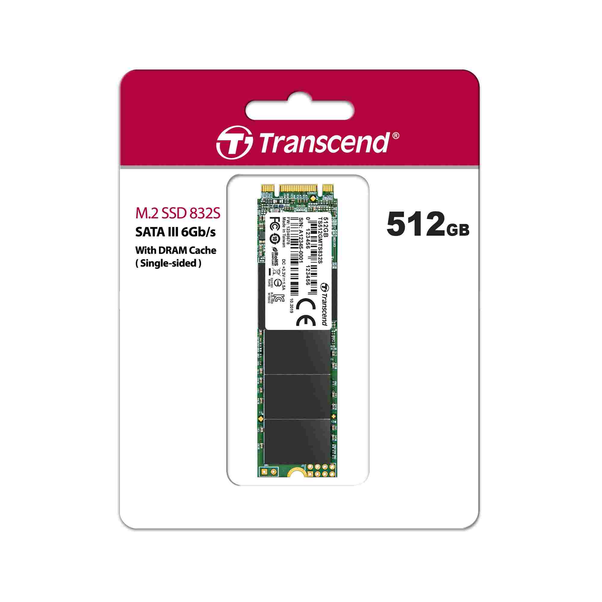 TRANSCEND SSD MTS832S,  jednostranný,  512 GB,  M.2 2280,  SATA B+M Key,  TLC0 