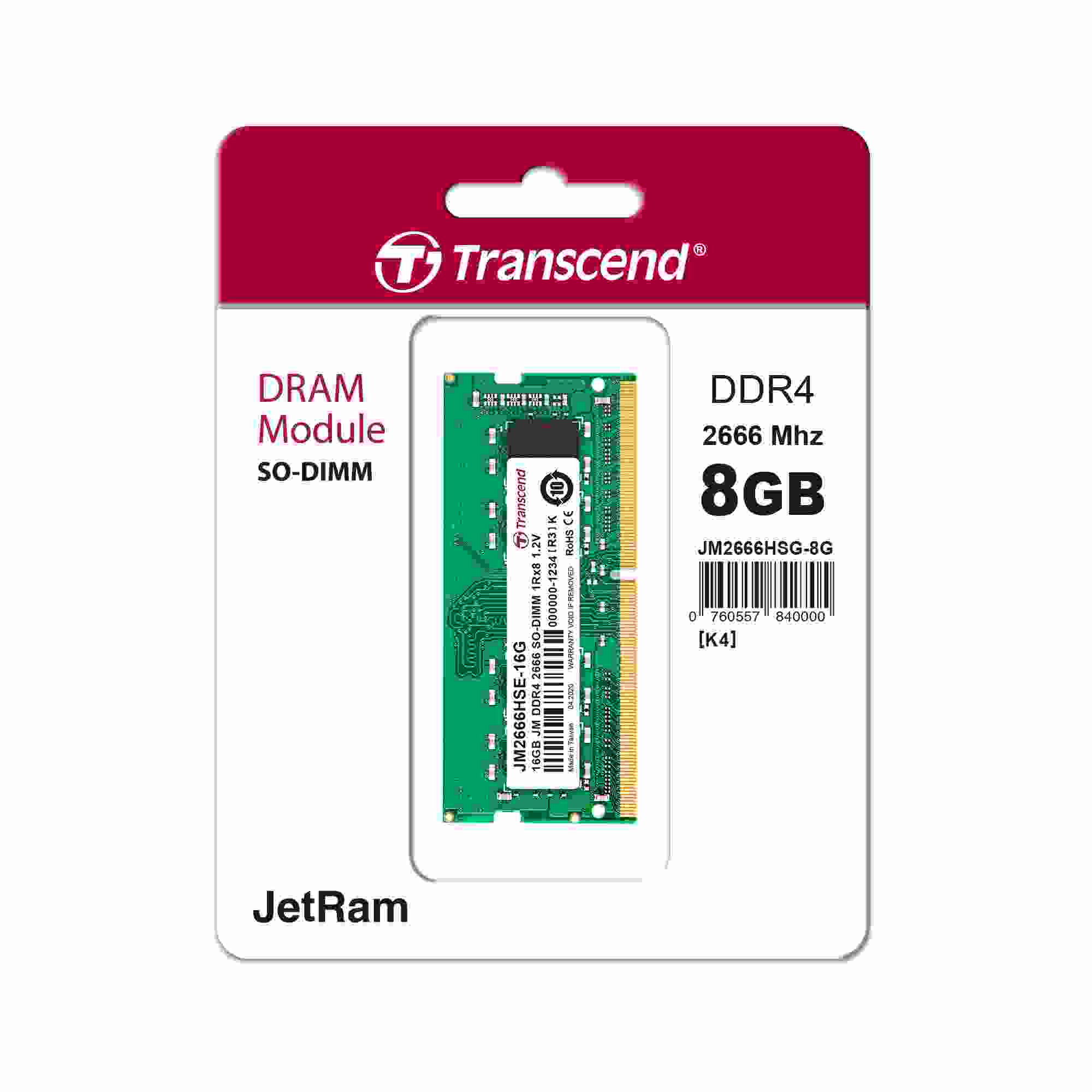 SODIMM DDR4 8GB 2666MHz TRANSCEND 1Rx16 1Gx16 CL19 1.2V1 