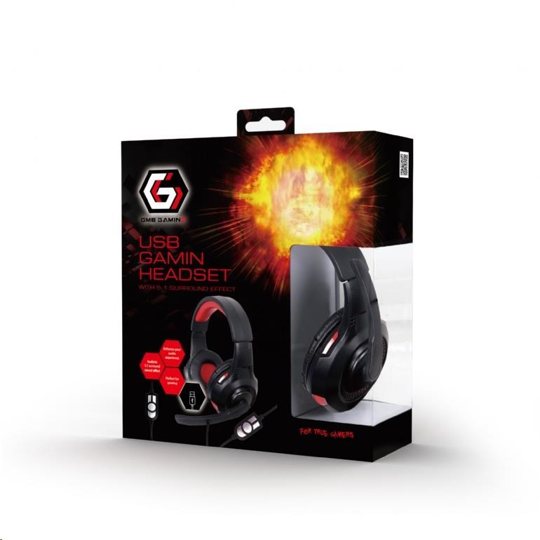 GEMBIRD sluchátka s mikrofonem GHS-U-5.1-01, gaming, 5.1 surround, černo-červená, USB4 