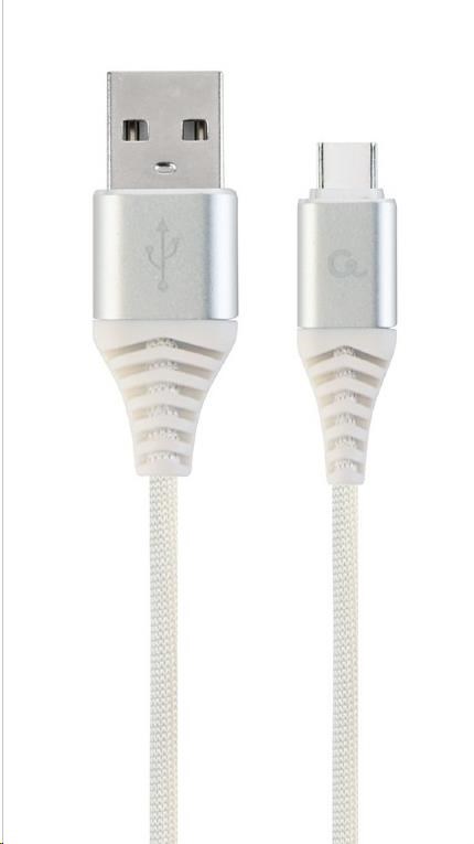 GEMBIRD CABLEXPERT USB 2.0 Kábel AM na typ C (AM/ CM),  2 m,  opletený,  bielo-strieborný,  blister,  PREMIUM KVALITA0 