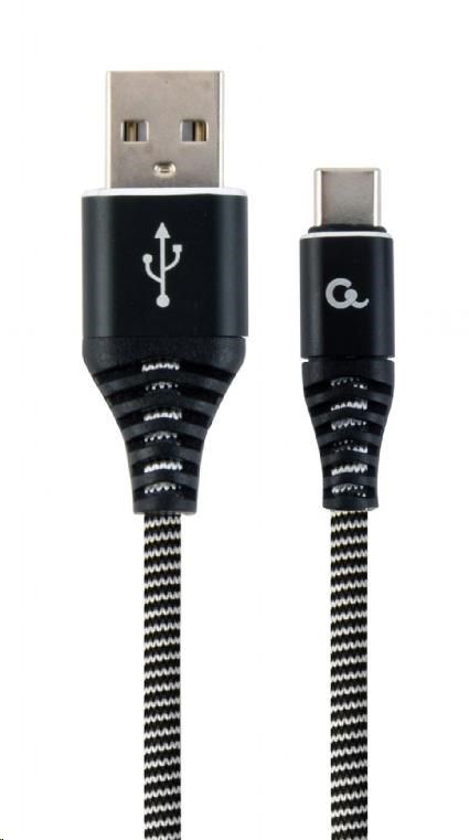 GEMBIRD CABLEXPERT USB 2.0 Kábel AM na typ C (AM/ CM),  2 m,  opletený,  čiernobiely,  blister,  PREMIUM KVALITA0 