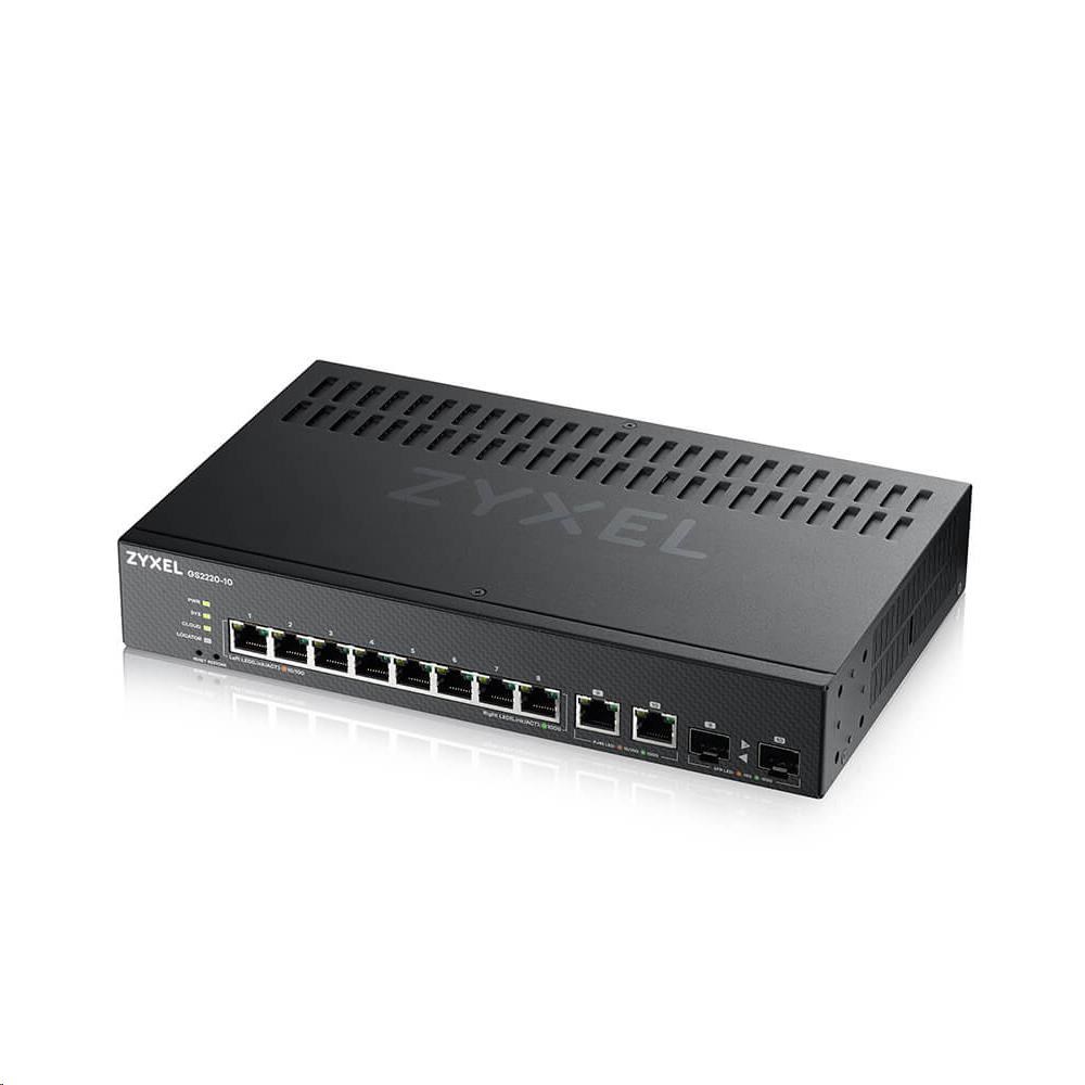 Zyxel GS2220-10 10-portový gigabitový riadený prepínač L2,  8x gigabit RJ45,  2x gigabit RJ45/ SFP2 