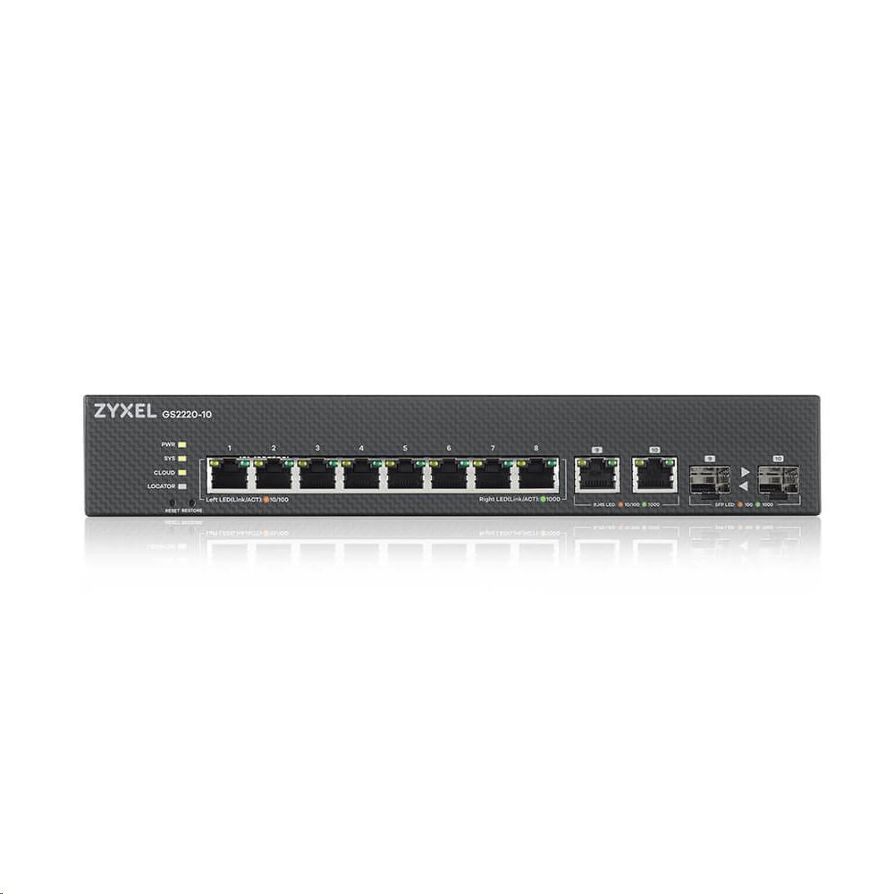 Zyxel GS2220-10 10-portový gigabitový riadený prepínač L2,  8x gigabit RJ45,  2x gigabit RJ45/ SFP1 