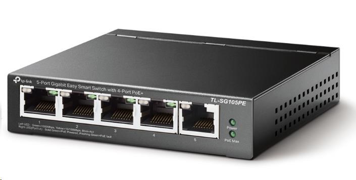 TP-Link Easy Smart switch TL-SG105PE (5xGbE,  4xPoE+,  65W,  fanless)0 