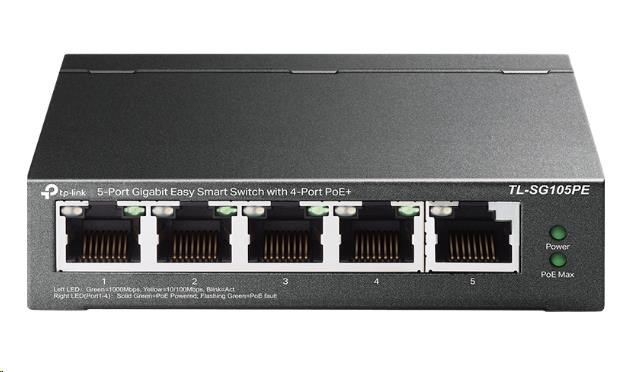 TP-Link Easy Smart switch TL-SG105PE (5xGbE,  4xPoE+,  65W,  fanless)1 
