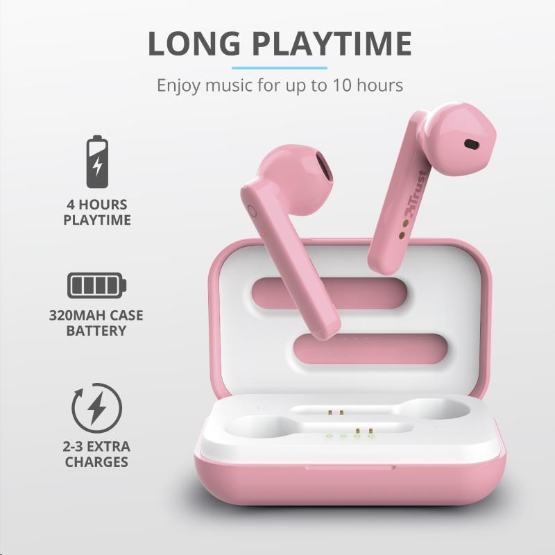 TRUST sluchátka Primo Touch Bluetooth Wireless Earphones - pink0 