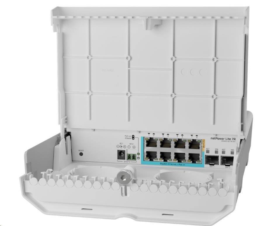 MikroTik CSS610-1Gi-7R-2S+OUT reverzný PoE switch,  8x Gigabit,  2x SFP+,  1x PoE out,  7x PoE in,  56Gbps0 