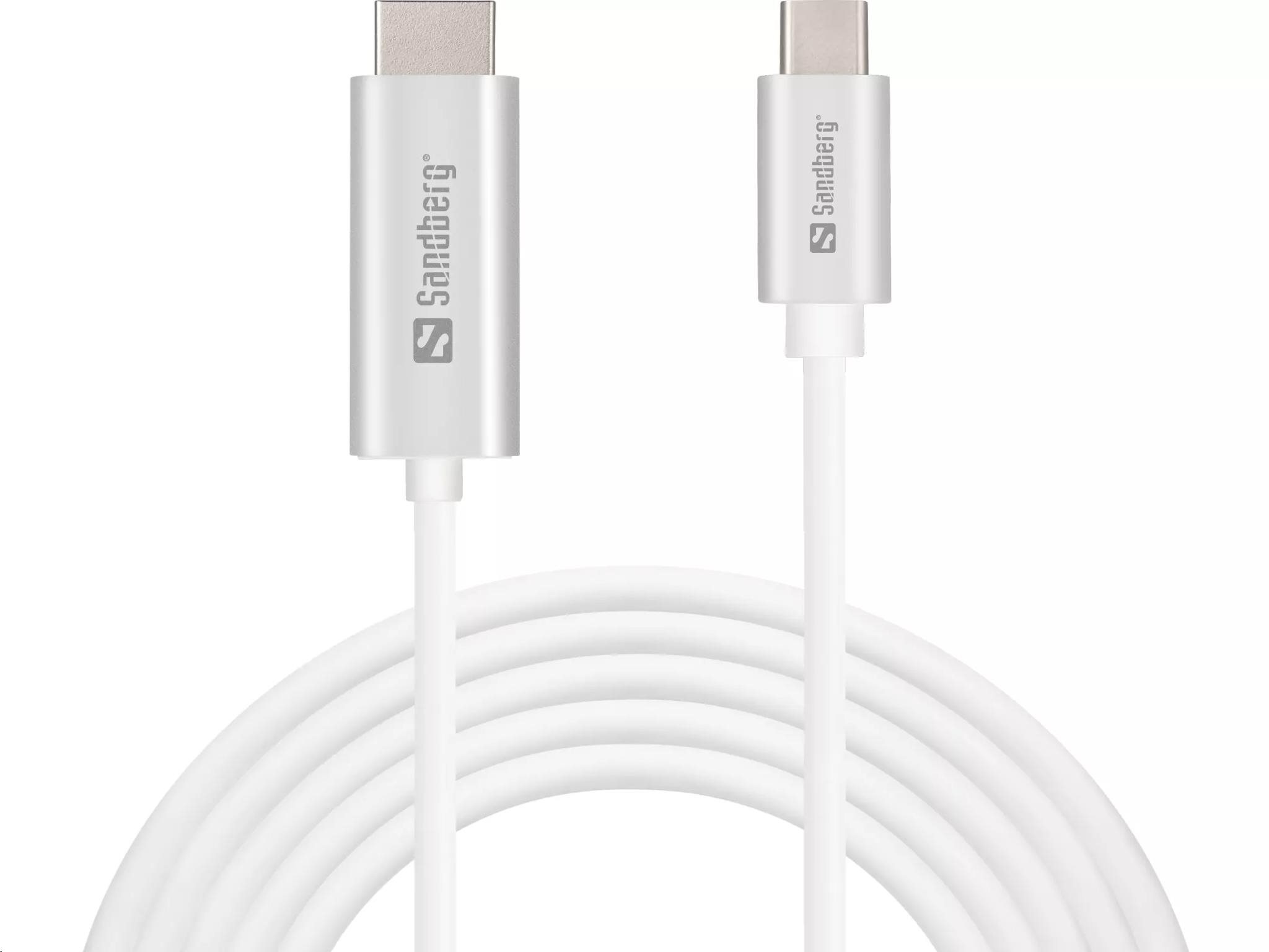 Dátový kábel Sandberg USB-C -> HDMI,  podpora 4K,  dĺžka 2 m,  biely0 