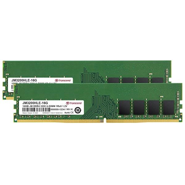DDR4 32GB DIMM KIT (16GB*2) 3200Mhz TRANSCEND U-DIMM 1Rx8 2Gx8 CL22 1.2V0 