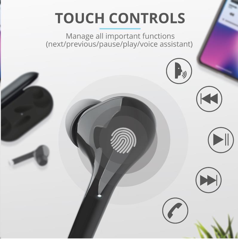 TRUST sluchátka Nika Touch Bluetooth Wireless Earphones - black1 
