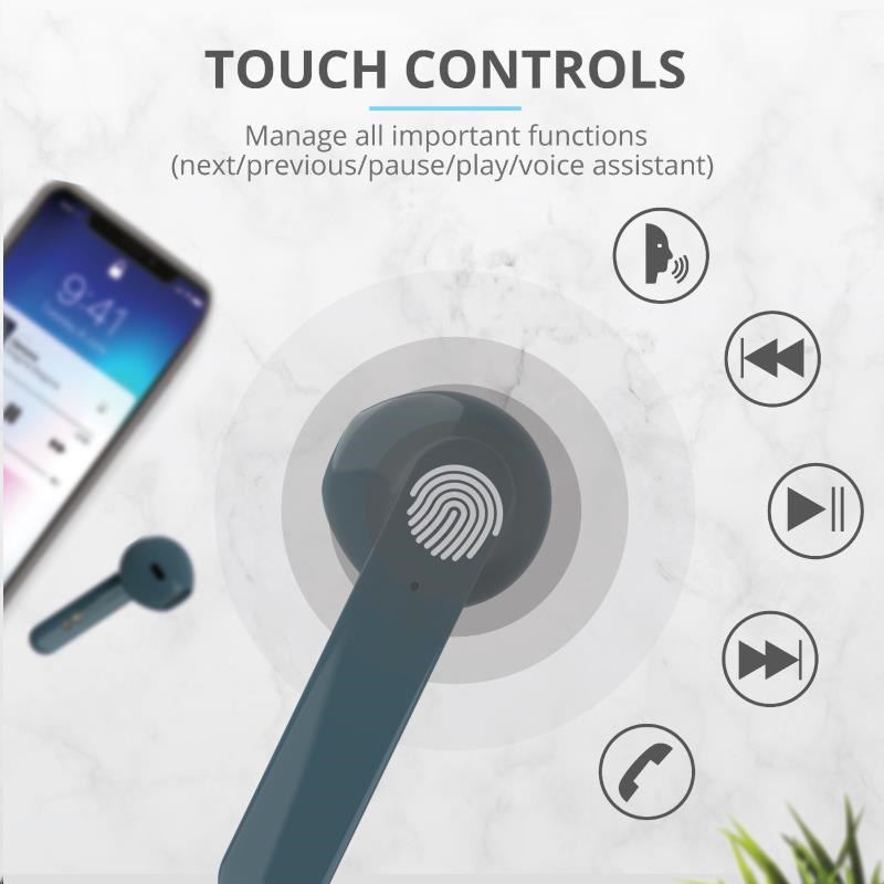TRUST sluchátka Primo Touch Bluetooth Wireless Earphones - blue2 