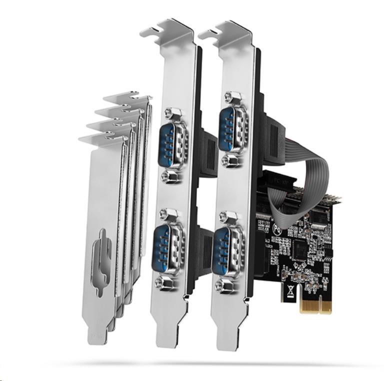 AXAGON PCEA-S4N,  PCIe radič - 4x sériový port (RS232) 250 kbps,  vrátane. LP0 