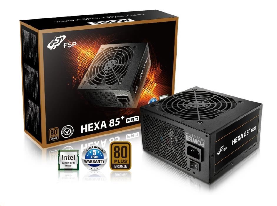 Napájací zdroj Fortron 350W HEXA 85+ PRO 350, plný rozsah, ATX, Bronze, DC/DC1 