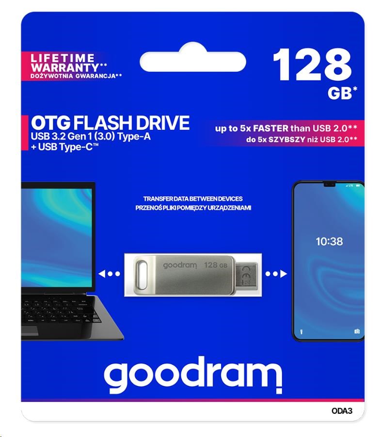 GOODRAM Flash disk 128 GB ODA3,  USB 3.2,  strieborná4 