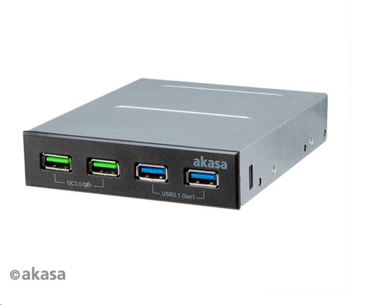 Predný panel AKASA HUB 4 portový nabíjací panel USB s duálnym rýchlym nabíjaním 3.0 a duálnym USB 3.1 prístavy4 