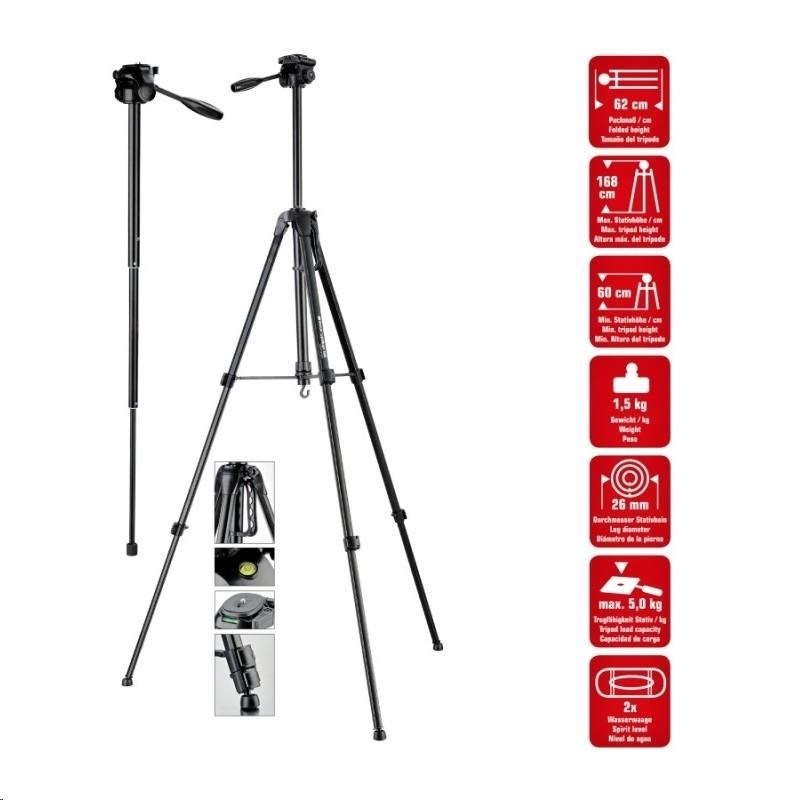 Braun LW 168S statív (62-168cm, 1500 g, 3-smerná hlava, max.5kg, monopod)0 
