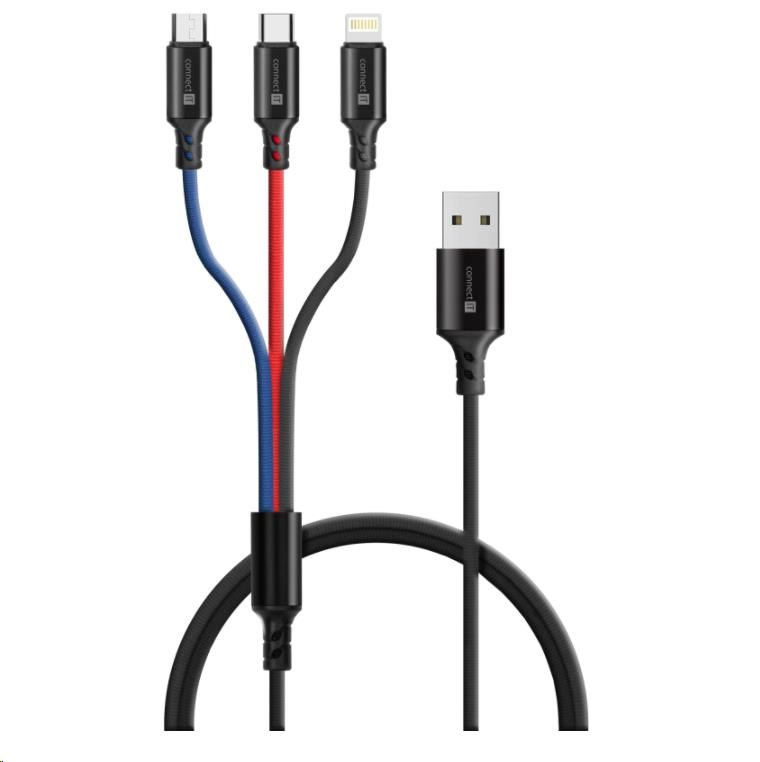 CONNECT IT Wirez 3v1 USB-C & Micro USB & Lightning,  1, 2 m0 