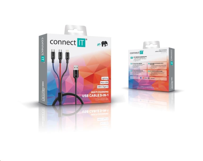 CONNECT IT Wirez 3v1 USB-C & Micro USB & Lightning,  1, 2 m4 