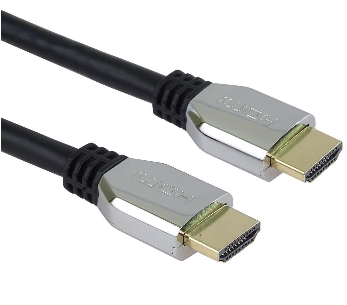 Kábel HDMI PREMIUMCORD 2.1 vysokorýchlostný + ethernetový kábel (krytky zo zinkovej zliatiny,  pozlátené konektory) 0.5m2 