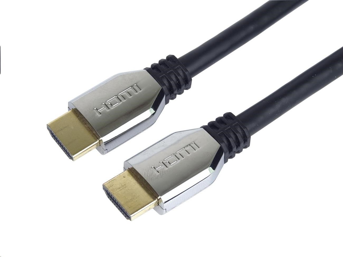 Kábel HDMI PREMIUMCORD 2.1 vysokorýchlostný + ethernetový kábel (krytky zo zinkovej zliatiny,  pozlátené konektory) 0.5m1 