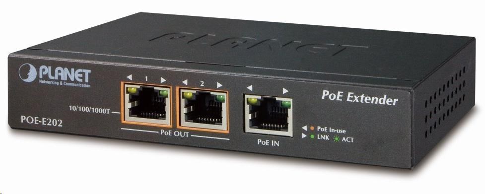 Planet POE-E202 PoE extender,  1xPoE-in,  2xPoE-out 25W,  802.3at/ af,  Gigabit1 