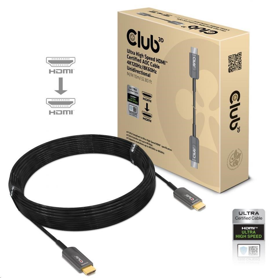 Club3D Kabel Ultra Rychlý HDMI™ Certifikovaný AOC Kabel 8K60Hz,  4K120Hz,  10m0 