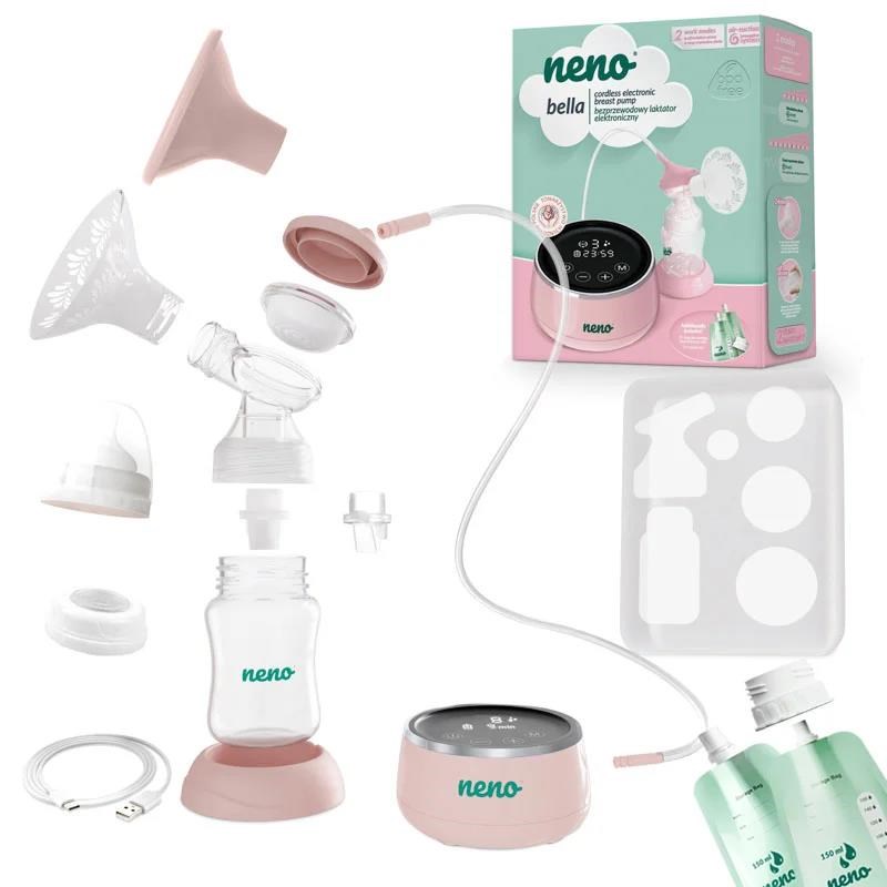 Neno Bella elektronická odsávačka mléka,  6 úrovní stimulace,  9 režimů odsávání,  USB-C nabíjení,  bez BPA,  růžová9 