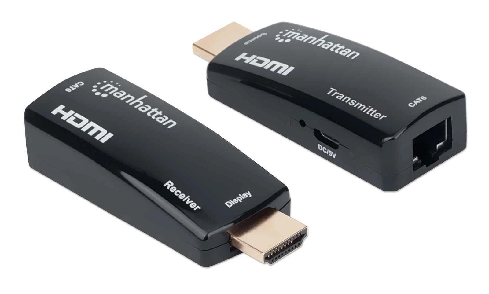 MANHATTAN HDMI extender pomocou jedného kábla Cat5e/ 6 do 60 m,  čierny,  maloobchodná krabica2 