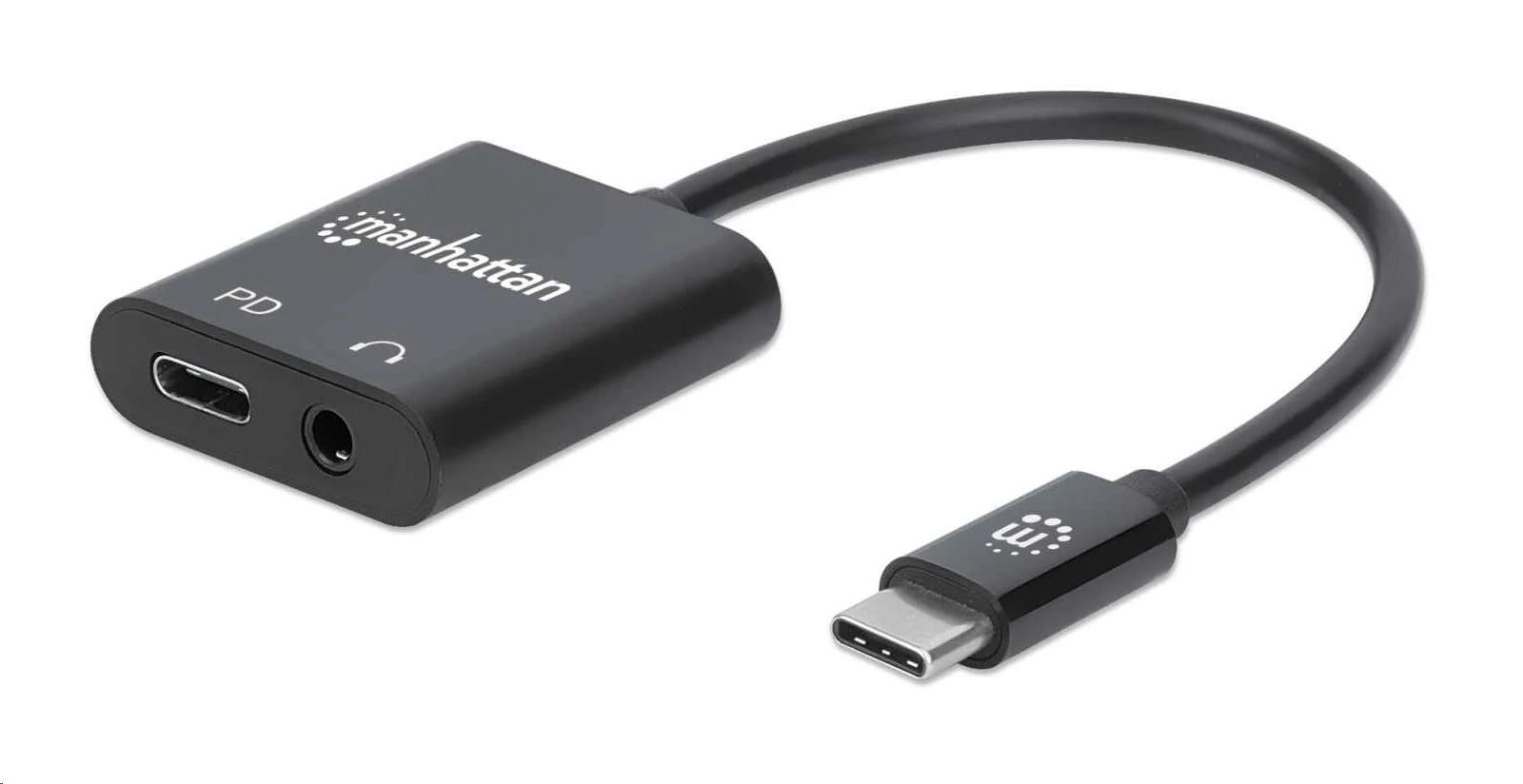 MANHATTAN USB 2.1 Zvukový adaptér,  USB Type-C na 3.5 mm auc & C/ F (PD),  čierna,  blister0 