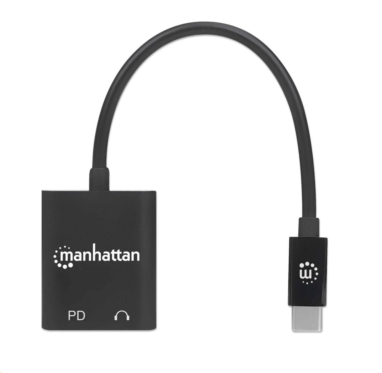 MANHATTAN USB 2.1 Zvukový adaptér,  USB Type-C na 3.5 mm auc & C/ F (PD),  čierna,  blister3 