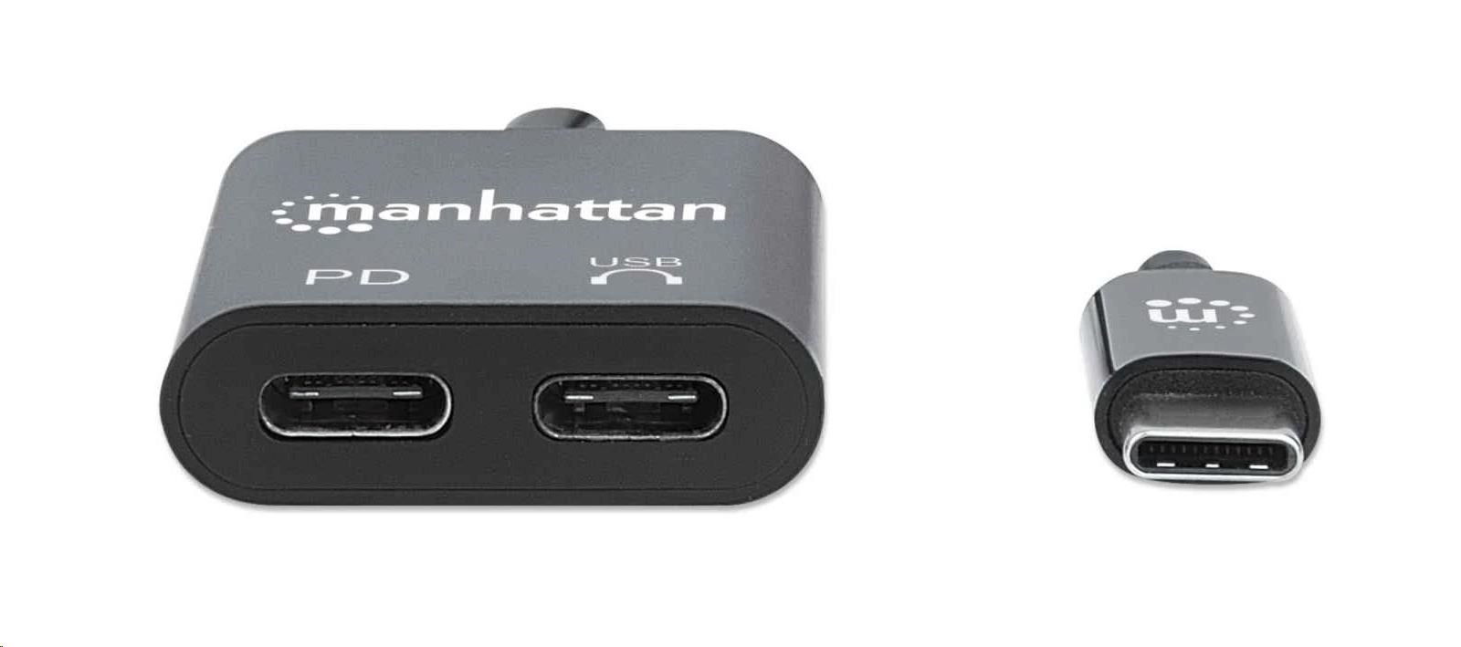 MANHATTAN USB 2.1 zvukový adaptér,  USB Type-C na C/ F (audio) a C/ F (PD) čierny,  maloobchodná krabica3 