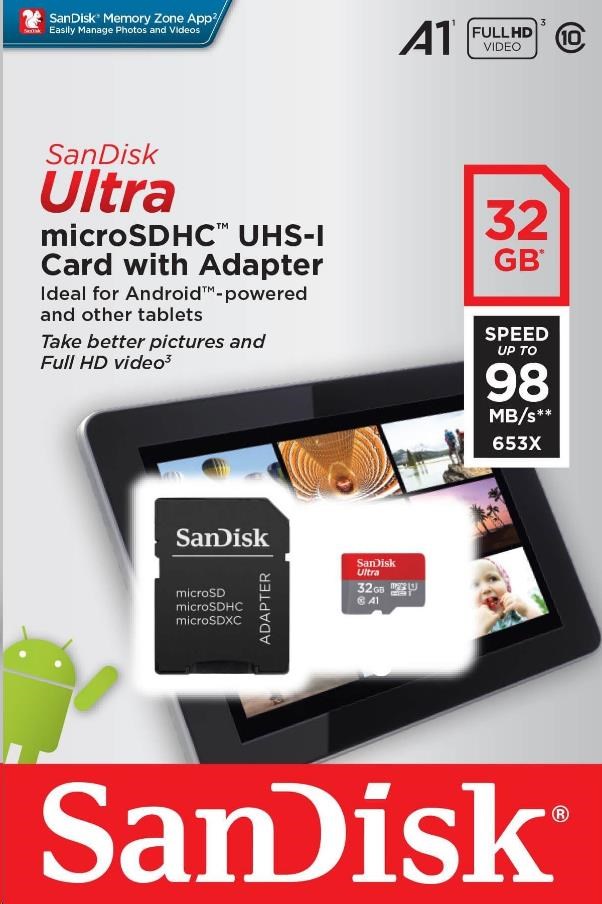Karta SanDisk MicroSDHC 32 GB Ultra (120 MB/ s,  A1 Class 10 UHS-I,  balenie pre Android - tablet,  aplikácia Memory Zone) 0 