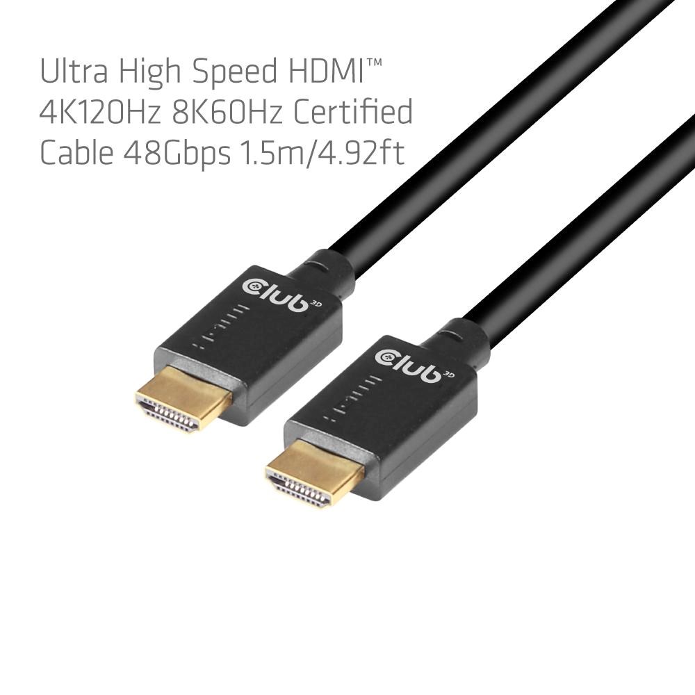 Club3D Adaptér HDMI 2.1 Ultra Rychlý HDMI™ Certifikovaný 4K120Hz,  8K60Hz,  48Gbps (M/ M 1.5 m/ 4.92 ft),  28 AWG1 