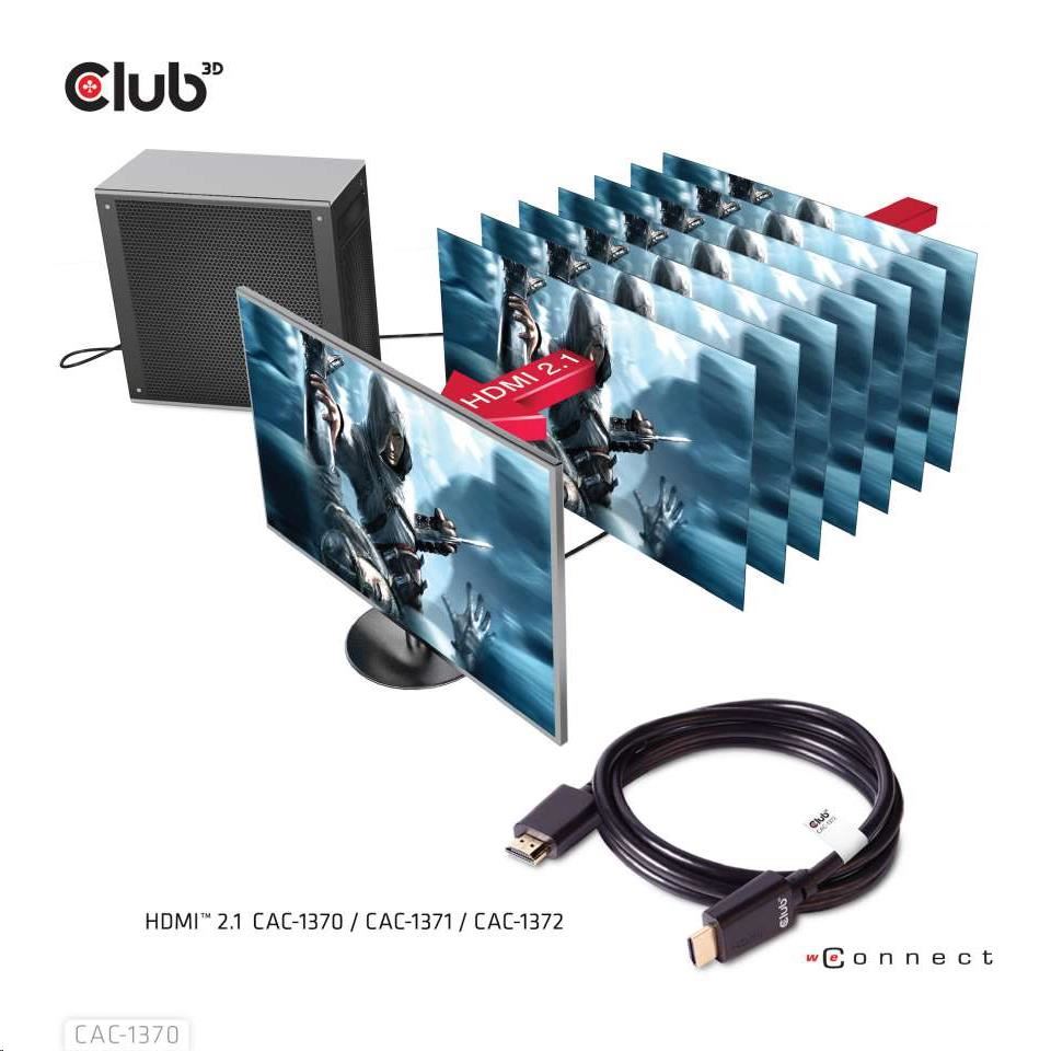 Club3D Adaptér HDMI 2.1 Ultra Rychlý HDMI™ Certifikovaný 4K120Hz,  8K60Hz,  48Gbps (M/ M 1.5 m/ 4.92 ft),  28 AWG8 