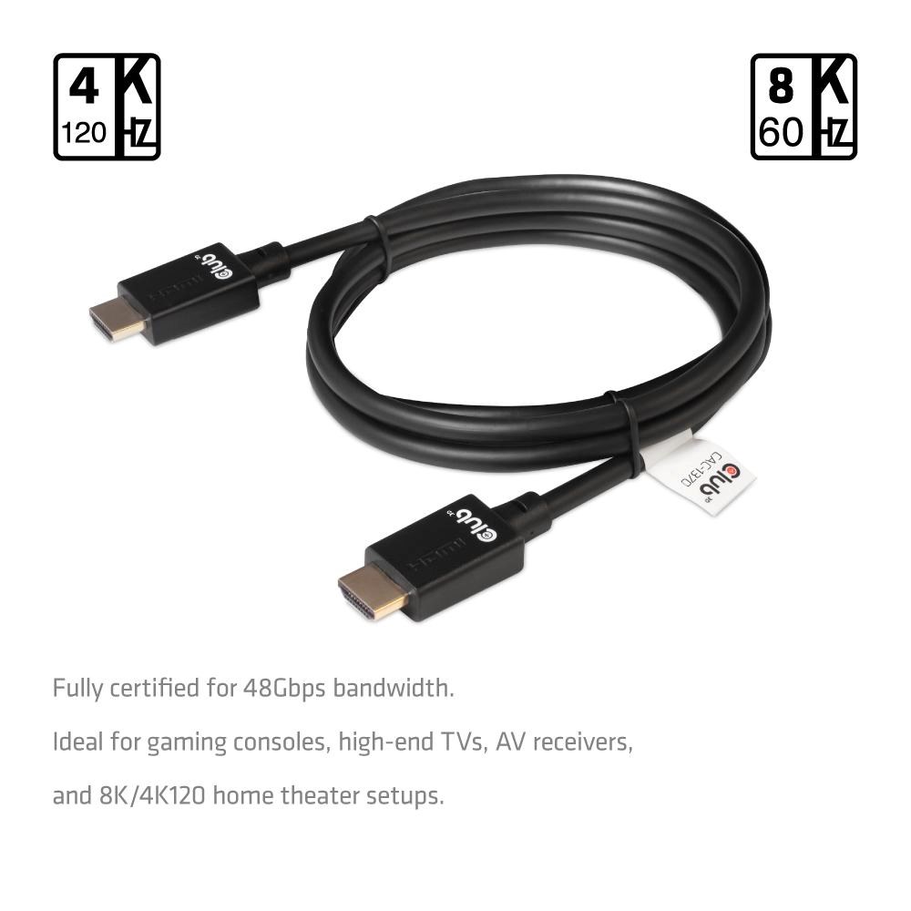 Club3D Adaptér HDMI 2.1 Ultra Rychlý HDMI™ Certifikovaný 4K120Hz,  8K60Hz,  48Gbps (M/ M 1.5 m/ 4.92 ft),  28 AWG3 