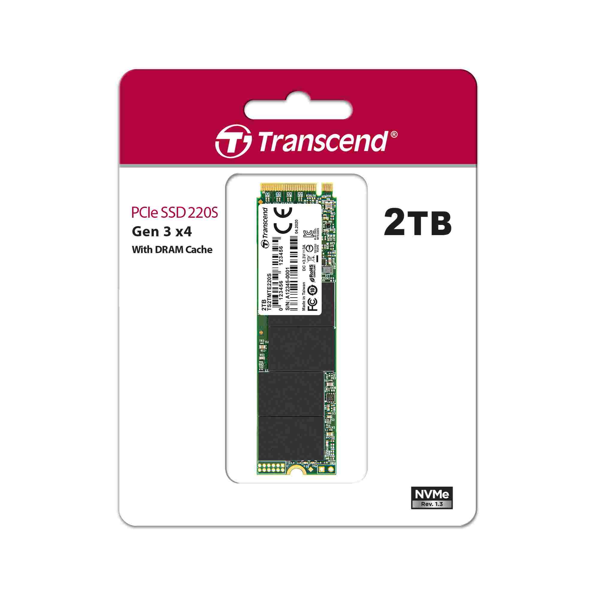 TRANSCEND SSD 220S 2TB,  M.2 2280,  PCIe Gen3x4,  NVMe,  M-Key,  3D TLC,  s Dram1 