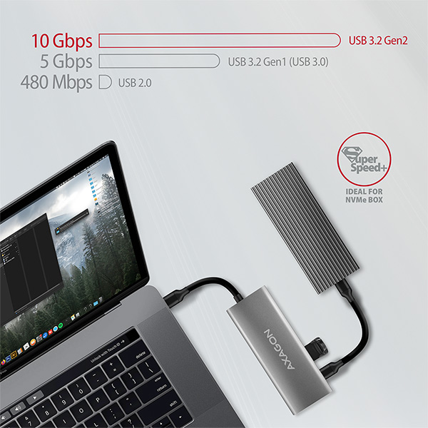 AXAGON HMC-5G2, USB 10Gbps hub, porty 2x USB-A, 2x USB-C, HDMI 4k/60, PD 100W, kábel USB-C 13cm3 