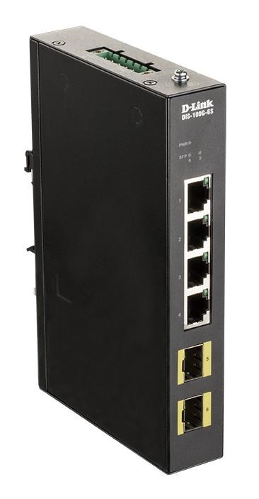 D-Link DIS-100G-6S Priemyselný gigabitový switch bez správy,  4x GbE,  2x SFP,  DIN0 